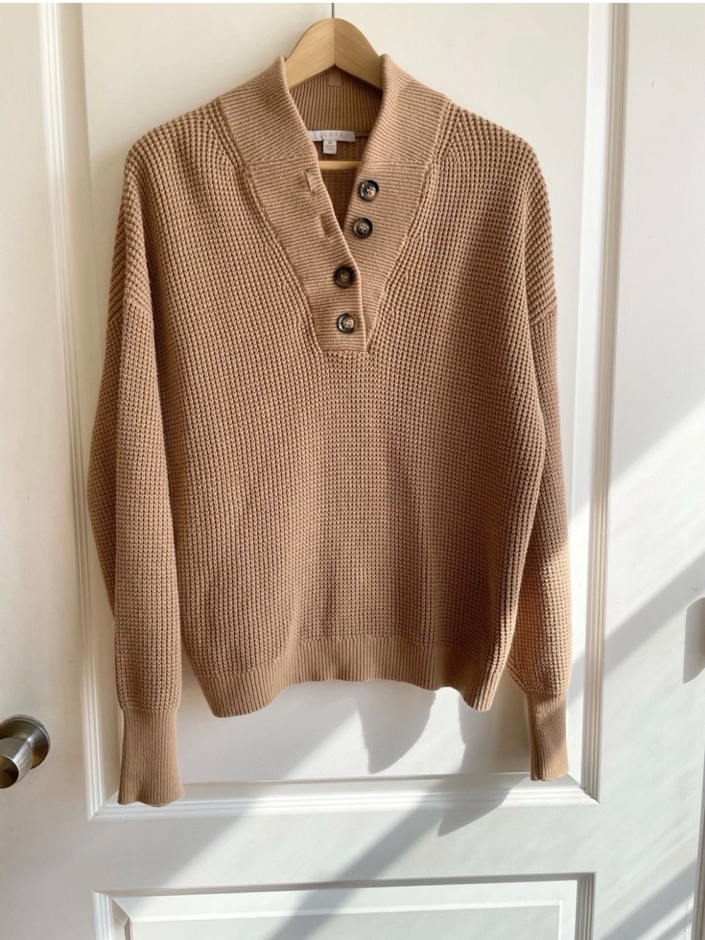 Lunya Cotton Silk Waffle Knit  Henley Pullover Sweater Size M Quiet Luxury